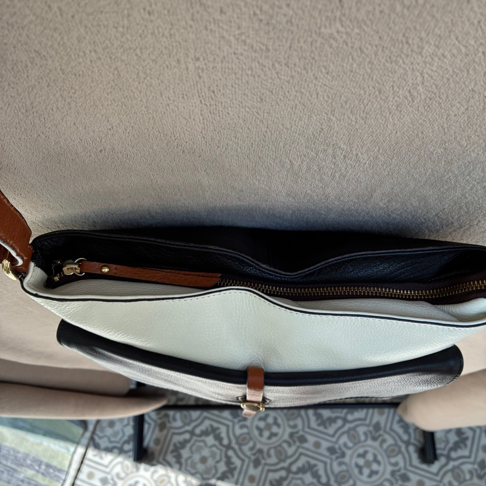Danier Crossbody Bag Black, Tan & Cream Real Leather Timeless Vintage Neutral - Picture 3 of 16
